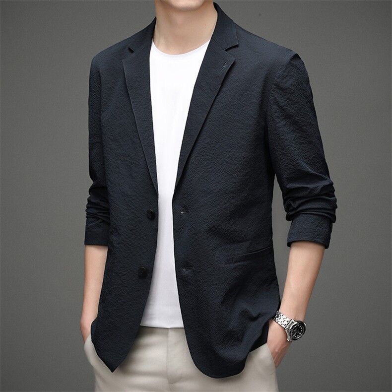 2023春秋季新款中年男士商务休闲百搭便西男装翻领西服外套薄款,男装西服,电商B212（原钱塘6029）