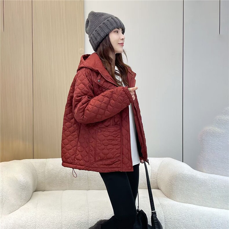 2025冬装新款修身保暖时尚菱形格个性女士棉服外套,女装棉衣/棉服,江忆布依