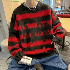 美式宽松慵懒高级感针织衫秋冬oversize条纹套头毛衣男M1301-P58，男装针织衫/毛衣，星座512-2