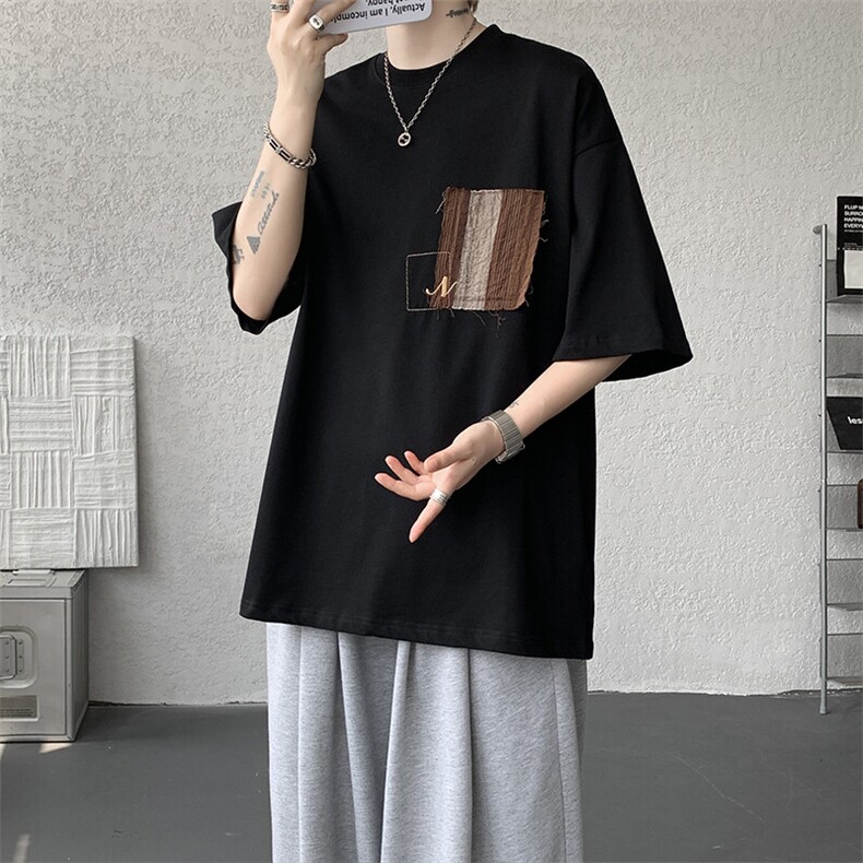 8XL-M 高品质纯棉美式复古宽松简约百搭学院风短袖T恤上衣男DX343图片