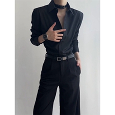 抖音得物品质二开26春装中性风冰丝休闲长袖衬衣垂感宽松上衣W88，男装衬衫，电商A486-1