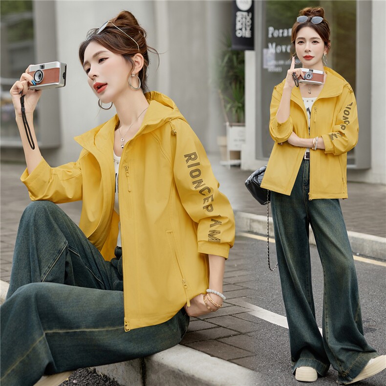 时尚休闲连帽外套女2025秋装新款小个子宽松短款派克风衣夹克上衣,女装短外套,靓星雨