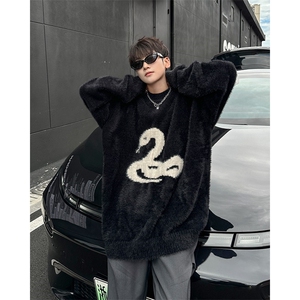 美式软糯毛衣男仿貂绒休闲百搭慵懒风情侣宽松针织衫男M560/P55图片