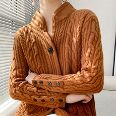 秋冬新款优雅百搭羊毛绞花针织开衫女长袖外套，女装羊毛衫，奢优羊绒