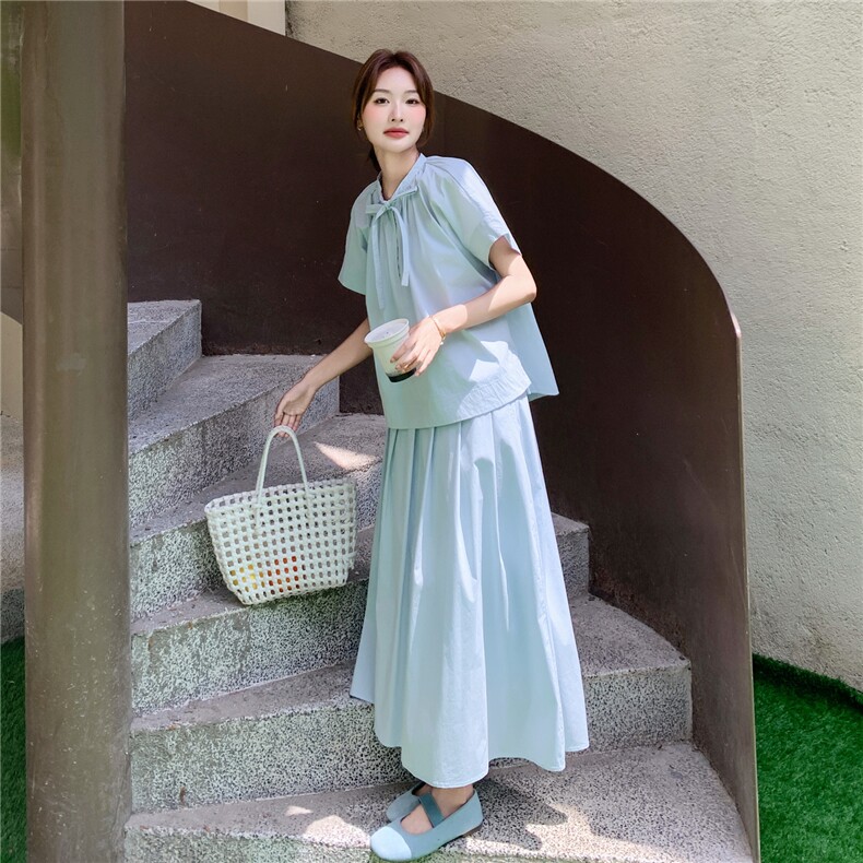 2025年夏季新款韩版时尚气质百搭显瘦短袖衬衫高腰半身裙两件套女图片