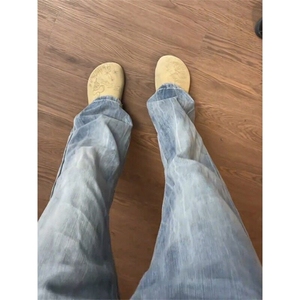 美式复古微喇牛仔裤男款夏季浅蓝色水洗裤子cleanfit高级感直筒裤