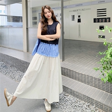 设计感撞色拼接无袖背心连衣裙女夏2025新款减龄气质遮肉显瘦长裙，女装连衣裙，蝶眷