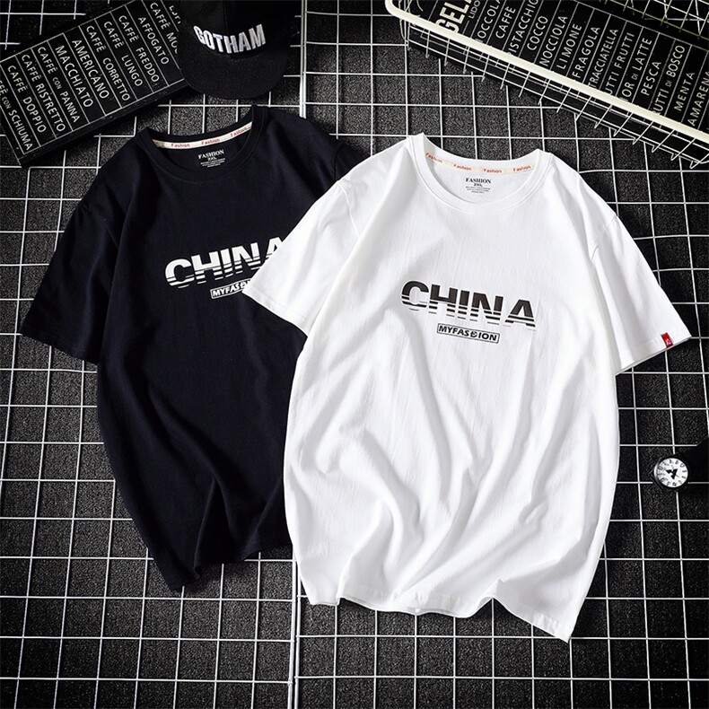 铁网平铺china字母印花短袖T恤潮牌休闲半袖QT5070-T2005,男装T恤,星座810(原QT5070)