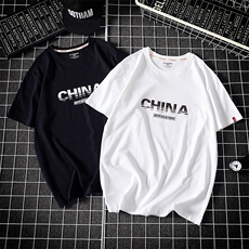 铁网平铺china字母印花短袖T恤潮牌休闲半袖QT5070-T2005，男装T恤，星座810(原QT5070)