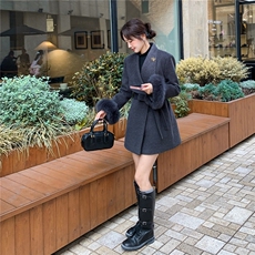 羽绒服新款真狐狸毛冬季新款气质显瘦毛呢中长款外套P315K375，女装羽绒服，1C130