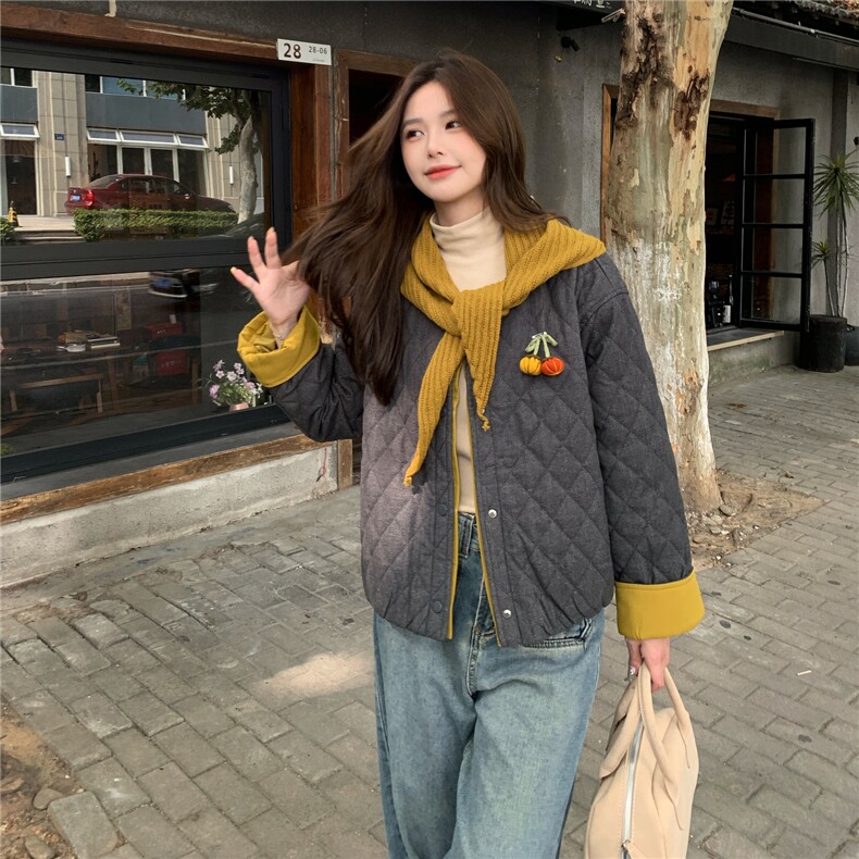 新款2025冬季韩系小香风棉衣配围巾7818-P155-K238,女装棉衣/棉服,2C057