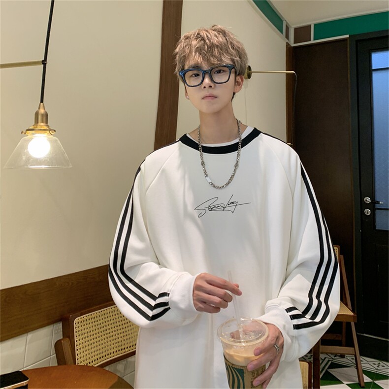 美式三杠条纹复圆领卫衣秋冬男女宽松长袖SW24621-P45控6850棉,男装卫衣,电商B370