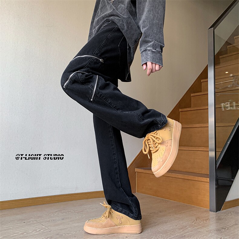 B221美式ins高街暗黑小众个性拉链直筒牛仔裤LK23054-P70控98,男装牛仔裤,电商B221