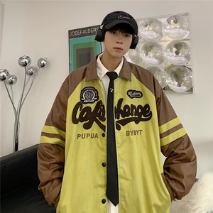 春秋麂皮拼皮韩版潮牌休闲宽松工装百搭外套情侣装夹克JK0665-P69图片