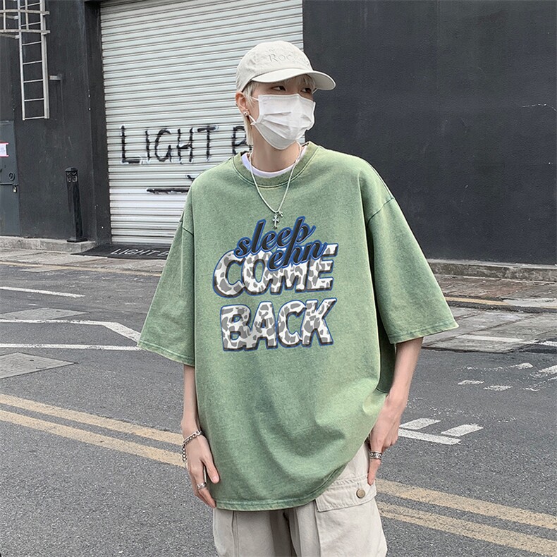 复古水洗做旧美式字母印花落肩袖高街重磅短袖T恤B239-1072-P38,男装T恤,星座514-2(原B239)