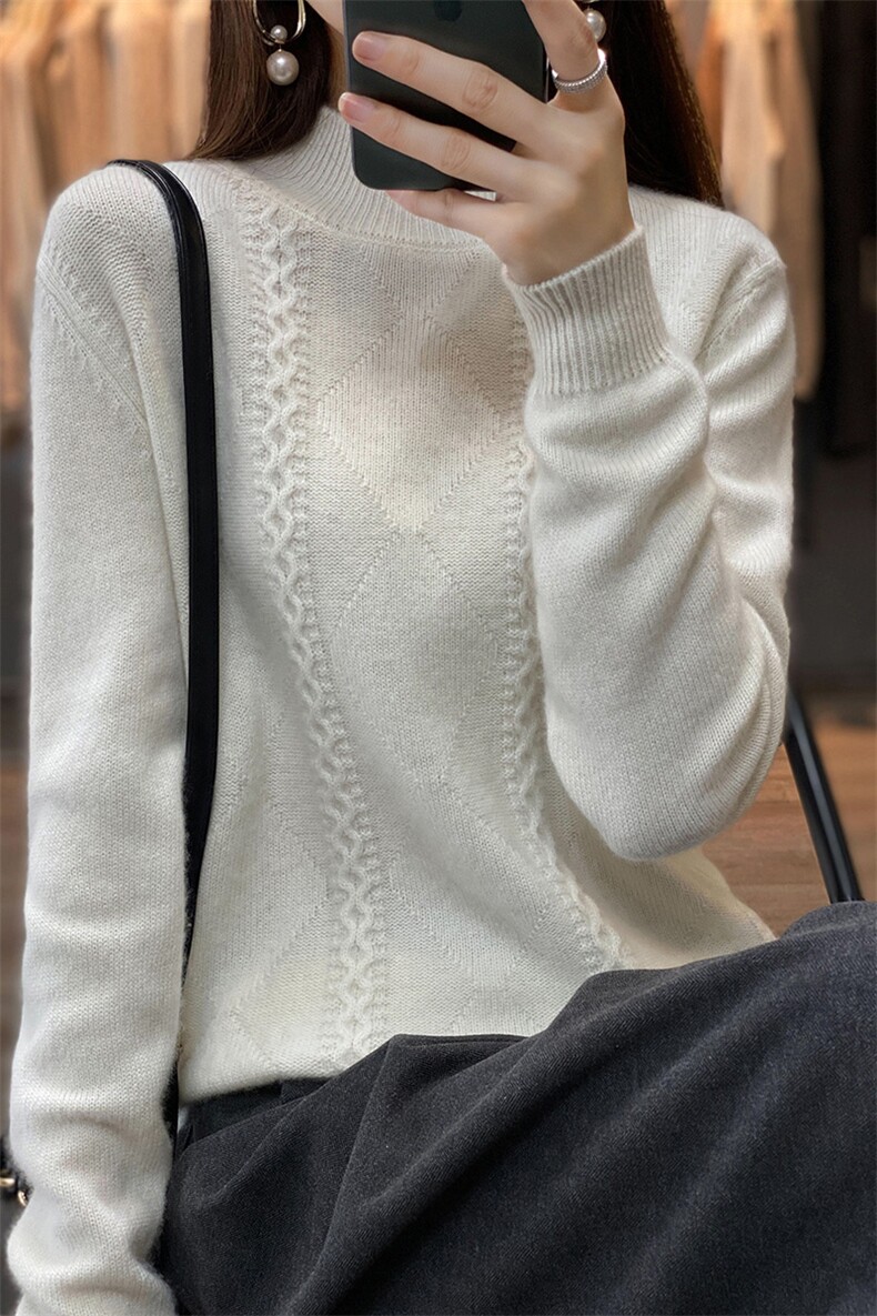 半高领羊毛衫女加厚冬季2024新款潮初秋打底针织衫,女装羊毛衫,耀日羊绒