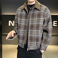 毛呢格子羽绒服男假两件翻领外套保暖上衣标50B317/6535/P225，男装羽绒服，电商B317