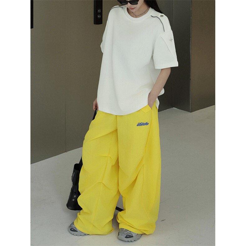 DP00337-P38美式垫肩设计感短袖T恤女2025夏季新款宽松工装上衣,男装T恤,电商C233