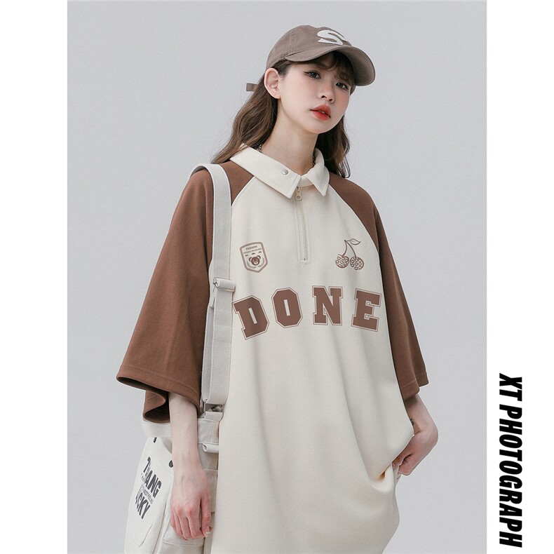 中性风23新款夏季时尚百搭翻领印花宽松潮流短袖T恤DT464P45控68,男装T恤,A247A