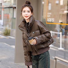 【BAO款现货】2025冬季新品韩版时尚羽绒服保暖翻领蛋白皮百搭款，女装羽绒服，意芙