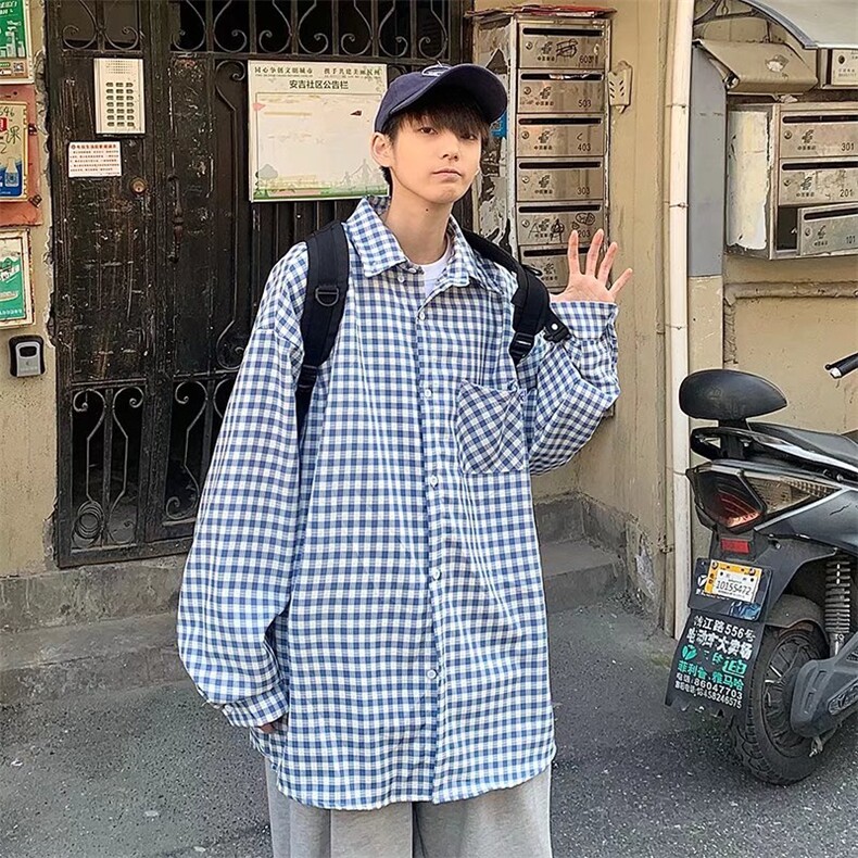 长袖格子衬衫春款男港风潮流C932P33,男装衬衫,星座1116-2