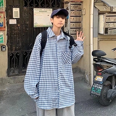 长袖格子衬衫春款男港风潮流C932P33，男装衬衫，星座1116-2
