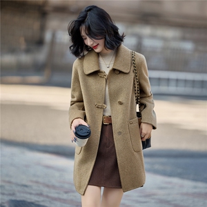 气质盘扣中长款双面羊毛呢大衣女2025秋冬新款巨好看减龄毛呢外套图片