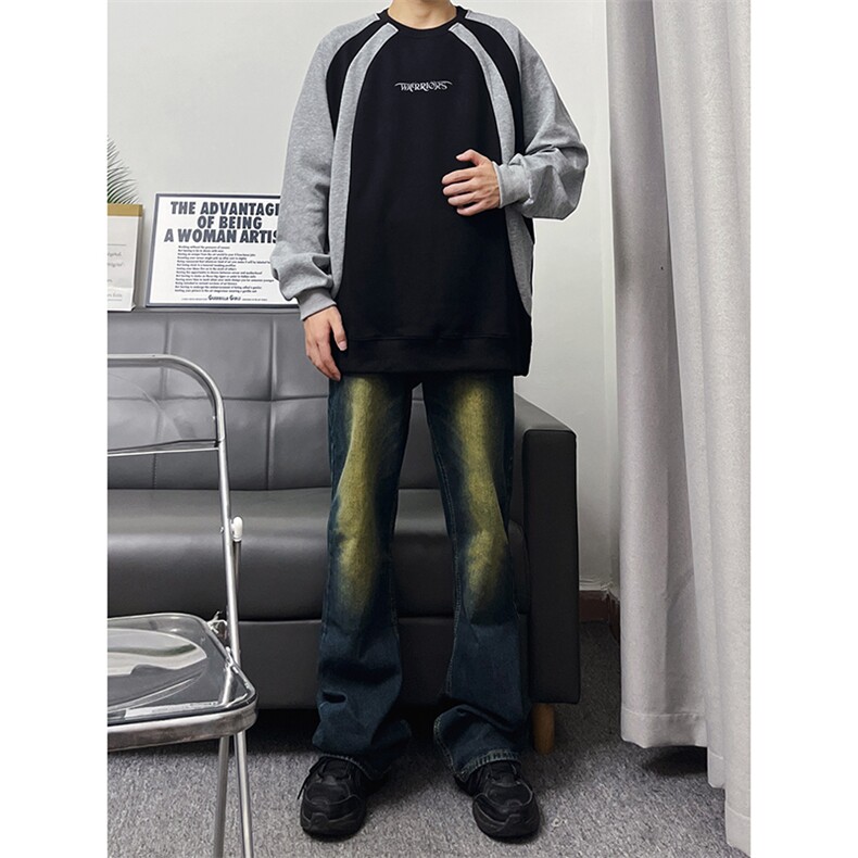 B221美式ins高街暗黑光版修身微喇牛仔裤LK23137-P55控78,男装牛仔裤,电商B221