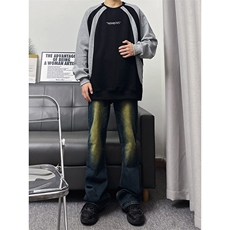 B221美式ins高街暗黑光版修身微喇牛仔裤LK23137-P55控78，男装牛仔裤，电商B221