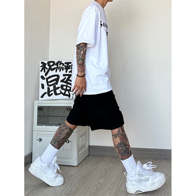 港风麂皮绒大码短裤休闲发泡裤印花五分裤A014-DY2381-P45控58,男装牛仔裤,电商A014