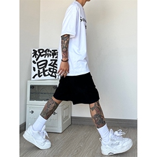 港风麂皮绒大码短裤休闲发泡裤印花五分裤A014-DY2381-P45控58，男装牛仔裤，电商A014