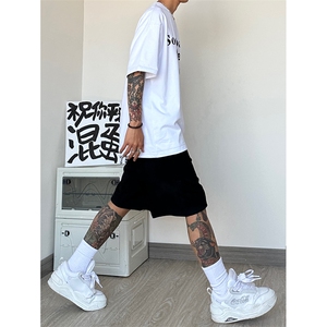 港风 麂皮绒大码短裤休闲发泡裤印花五分裤A014-DY2381-P45控58图片