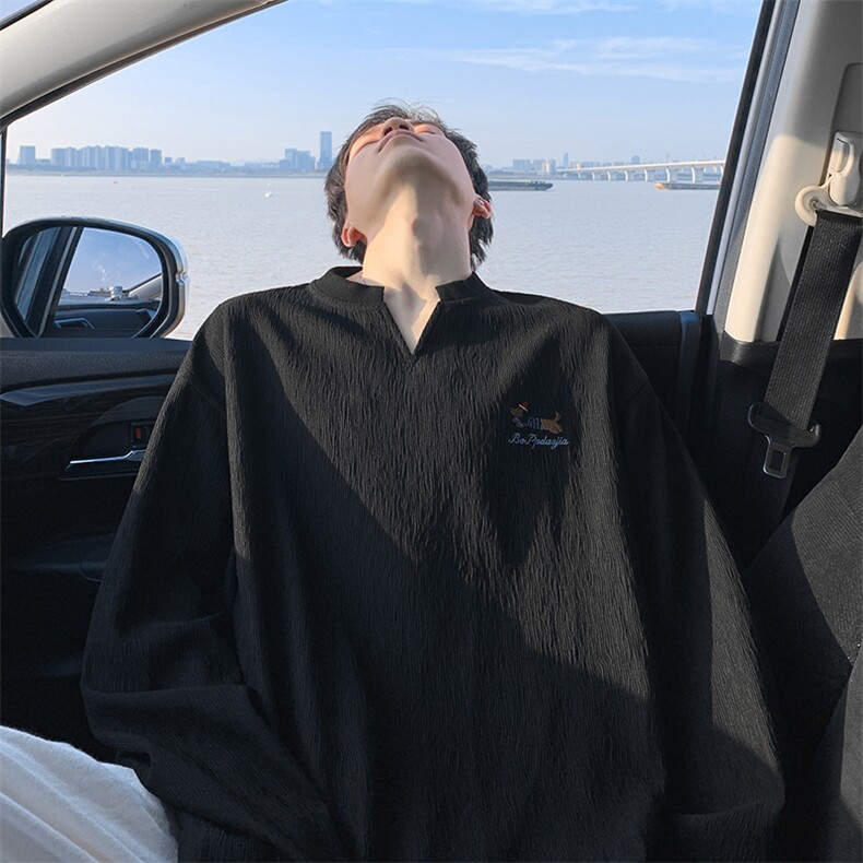 2026春季新款腊肠狗刺绣肌理感打底衫长袖T恤男T51122-特P28控48，男装T恤，电商A001