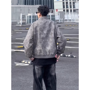 黑色闪电竹节纹牛仔裤男款春秋款工装裤子美式显腿长直筒微喇裤图片