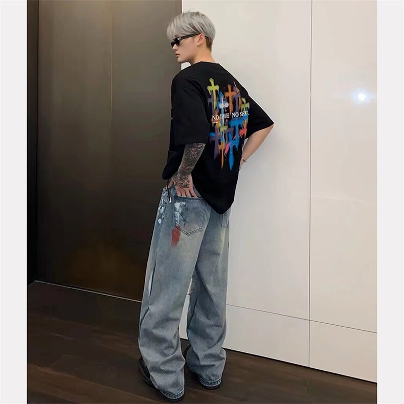 有货DK620-特批45美式复古破洞阔腿牛仔裤女春秋,男装牛仔裤,星座603-2