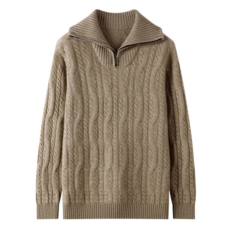 2025百搭时尚简约翻领半开领抽条上衣，男装羊绒套衫，忠诺羊绒