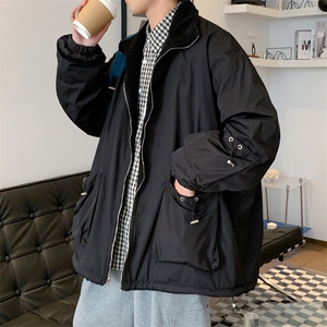 2022美式棉服外套男hiphop冲锋衣夹克双面穿羊羔绒黑色W6194-P65图片