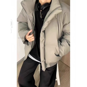 PU皮刺绣立领羽绒棉服外套高级感短款面包服NL02纯色P70刺绣P80图片