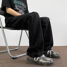 美式破洞牛仔裤男新款设计感复古阔腿裤水洗做旧长裤子61511-p45，男装牛仔裤，星座1008-1