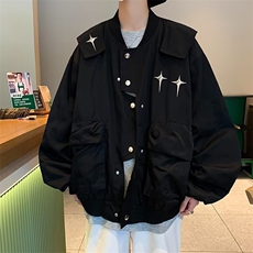 连帽夹克男美式文艺风痞帅个性翻领大学生帅气星星宽松休闲服，男装夹克，星座716-4