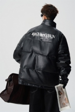 鳄鱼纹印花设计大码M-5XL手塞棉夹克PU皮棉服外套男8507P120控158，男装夹克，星座226-1