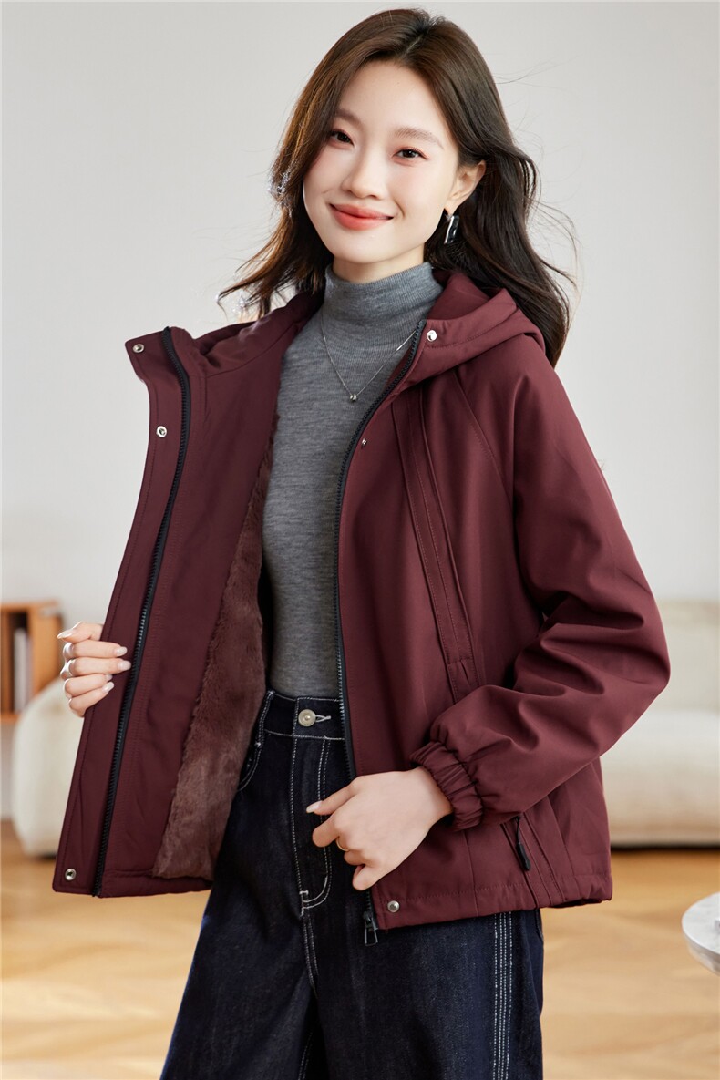 休闲连帽工装风加绒加厚保暖外套女2025秋冬新款显瘦百搭夹克上衣,女装棉衣/棉服,沐七七