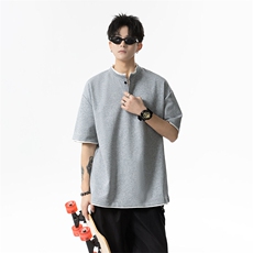 夏季新款港风日系简约假两件亨利领短袖T恤男XZ213-TX22-P35控58，男装T恤，星座213