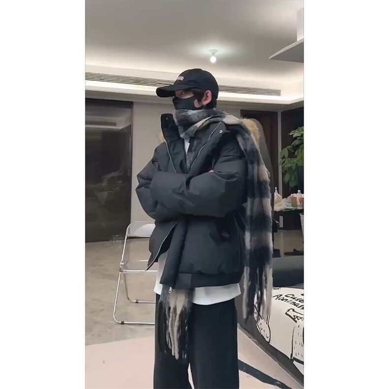 现货三防重磅硬挺boxy短款羽绒棉衣座山雕大毛毛领PU皮棉服外套冬,男装棉衣,电商A443