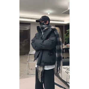 现货三防重磅硬挺boxy短款羽绒棉衣座山雕大毛毛领PU皮棉服外套冬图片