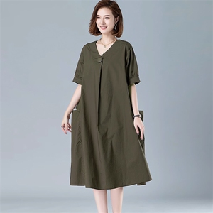 胖MM纯棉连衣裙女韩版宽松大码女装遮肚中年妈妈夏装显瘦全棉裙子图片