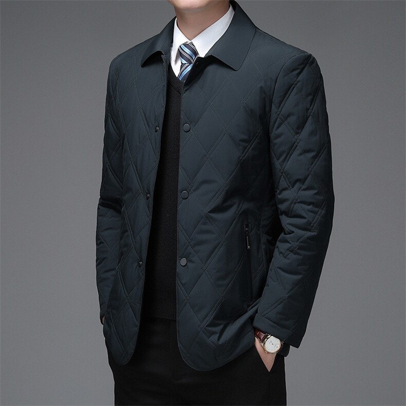 男士冬季新款棉衣商务休闲上衣中年爸爸装加厚保暖男格纹棉服外套,男装棉衣,电商B212（原钱塘6029）
