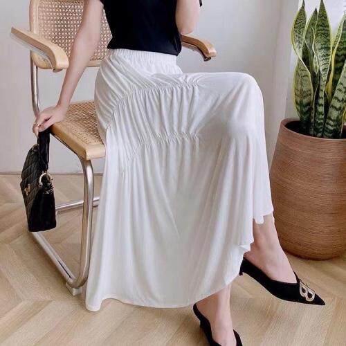 现货、松紧腰两侧褶皱A版半裙，女装半身裙，素墨