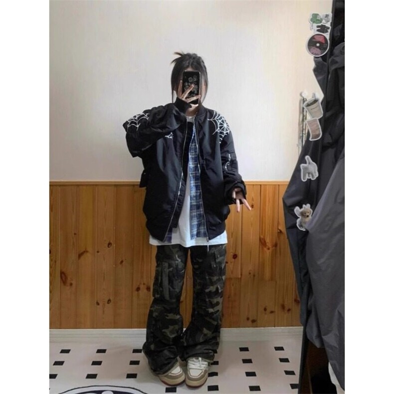 美式高街蜘蛛刺绣飞行夹克潮嘻哈情侣棒球服外套JK434特P48,男装夹克,星座908-1