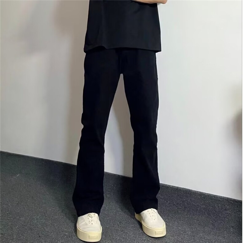 秋冬加绒加厚纯黑色修身微喇牛仔裤男款显高裤长裤网图NK655-P40,男装牛仔裤,星座302B